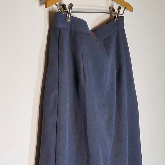 Dark Slate Gray Unique Flat Pleated Front Midi Wool Blend Skirt - Picture 2 of 9